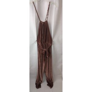 Fashion Nova Jumpsuit Women 2XL Mauve Brown Excellent Velvet Pleated Halter Tie